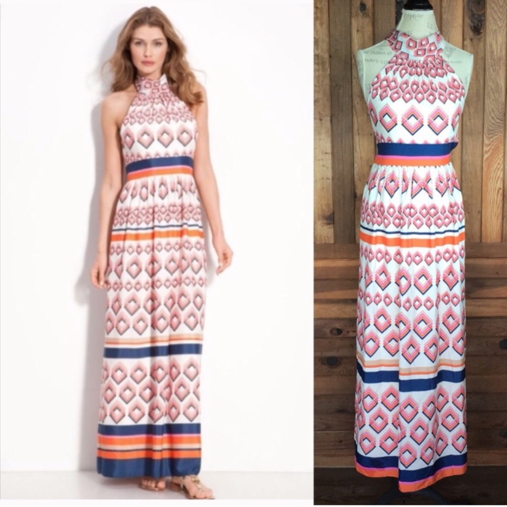 Eliza J Geometric Halter Maxi Boho Dress